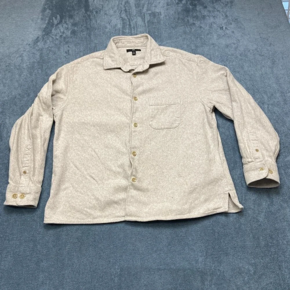 Banana Republic Flannel Shirt Mens Large Cream Cotton Relaxed Fit Button Up